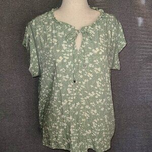 Buffalo David Bitton Womens Green Floral Blouse Size XL
